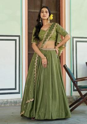 Light Green embroidered Silk Lehenga Set