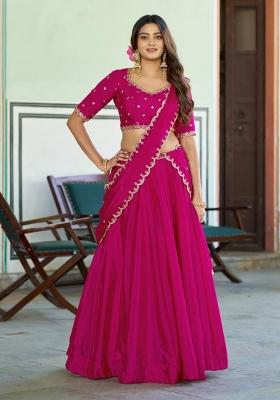 Rani Pink embroidered Silk Lehenga Set