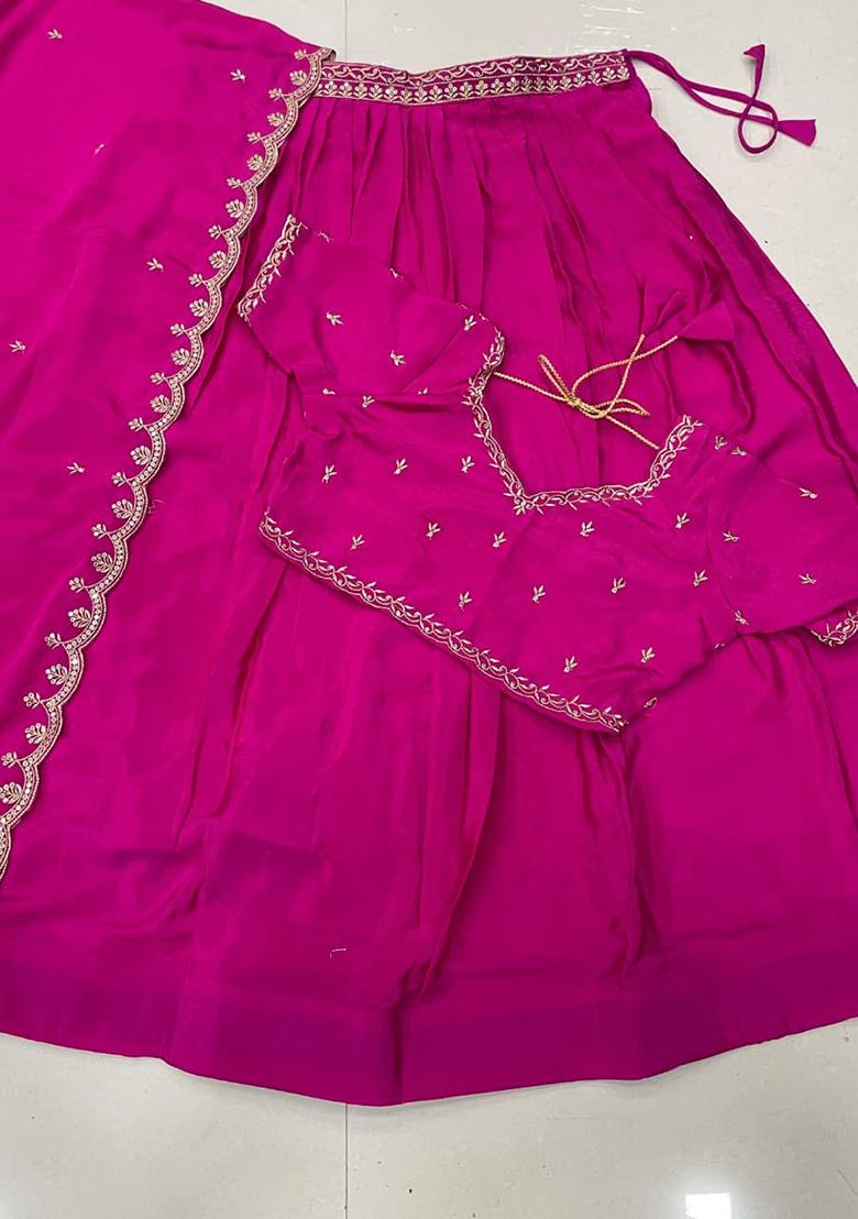 Rani Pink embroidered Silk Lehenga Set - Indya