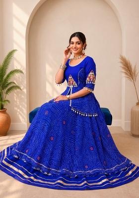 Blue printed Rayon Lehenga Set