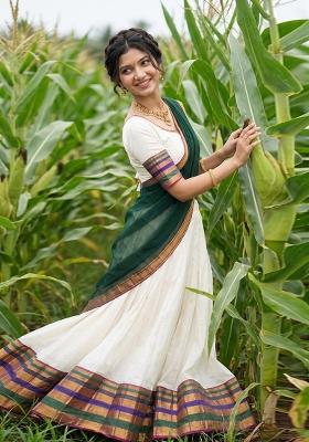 White woven Cotton Lehenga Set
