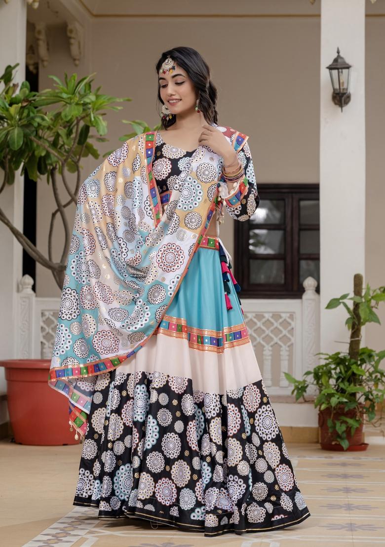 Black Silk Lehenga Choli - Indya