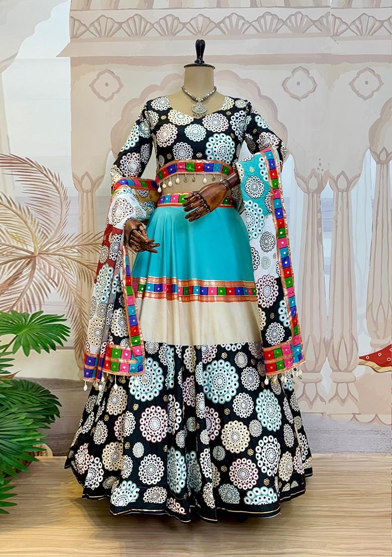 Black Silk Lehenga Choli - Indya