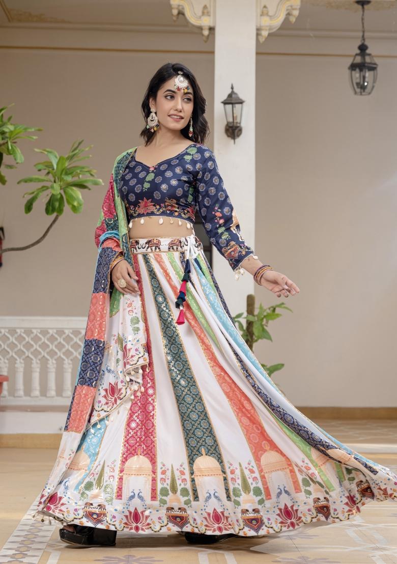 Blue Silk Lehenga Choli - Indya