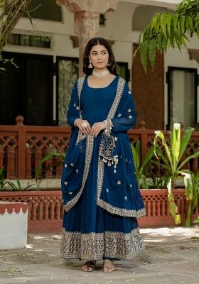 Blue Embroidery Georgette Lehenga Choli