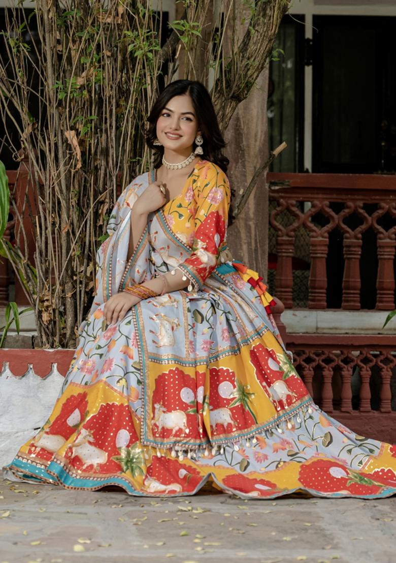 Yellow Silk Lehenga Choli - Indya