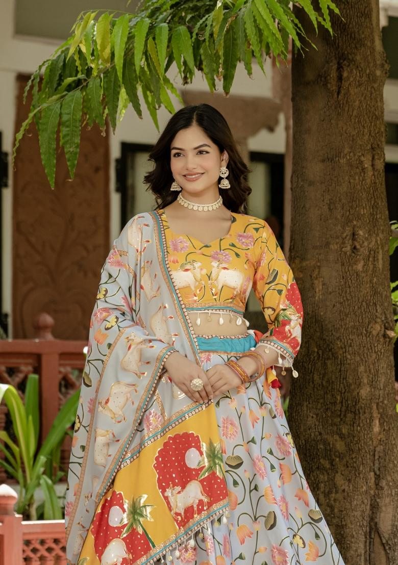 Yellow Silk Lehenga Choli - Indya