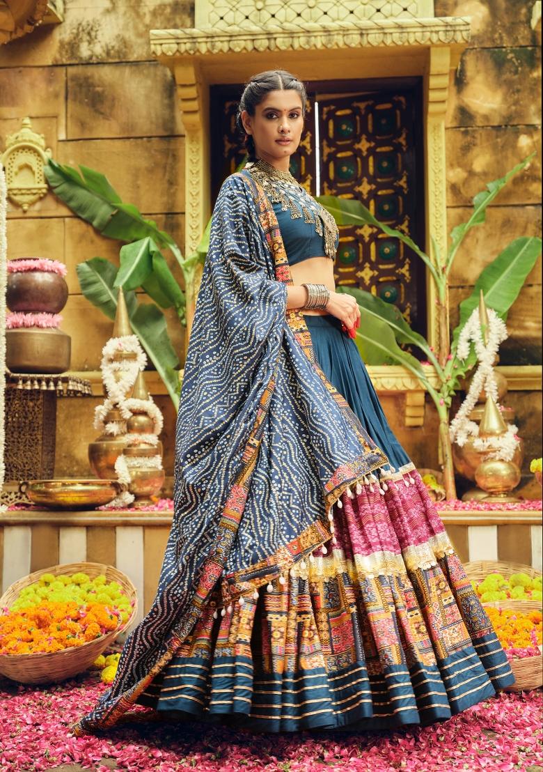 Blue Rayon Lehenga Choli - Indya