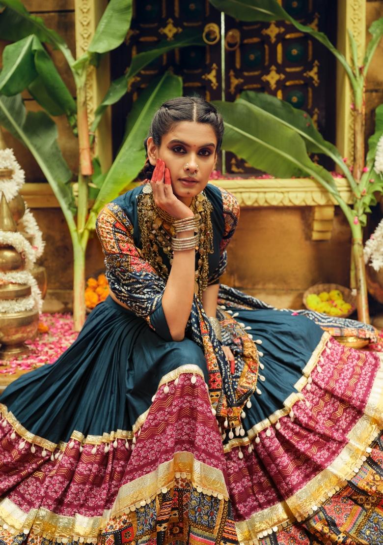 Blue Rayon Lehenga Choli - Indya
