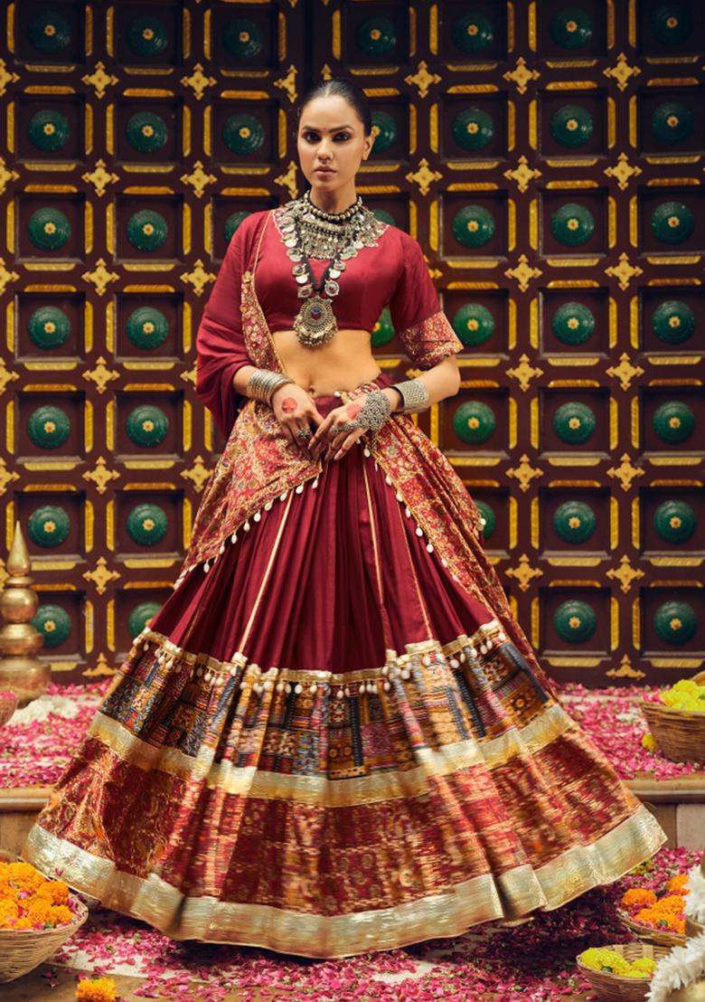 Red Rayon Lehenga Choli - Indya