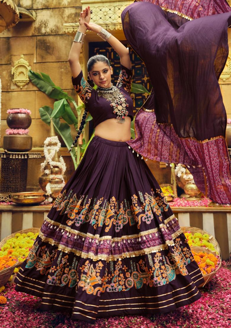 Purple Rayon Lehenga Choli - Indya