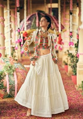 White Embroidery Cotton Lehenga Choli