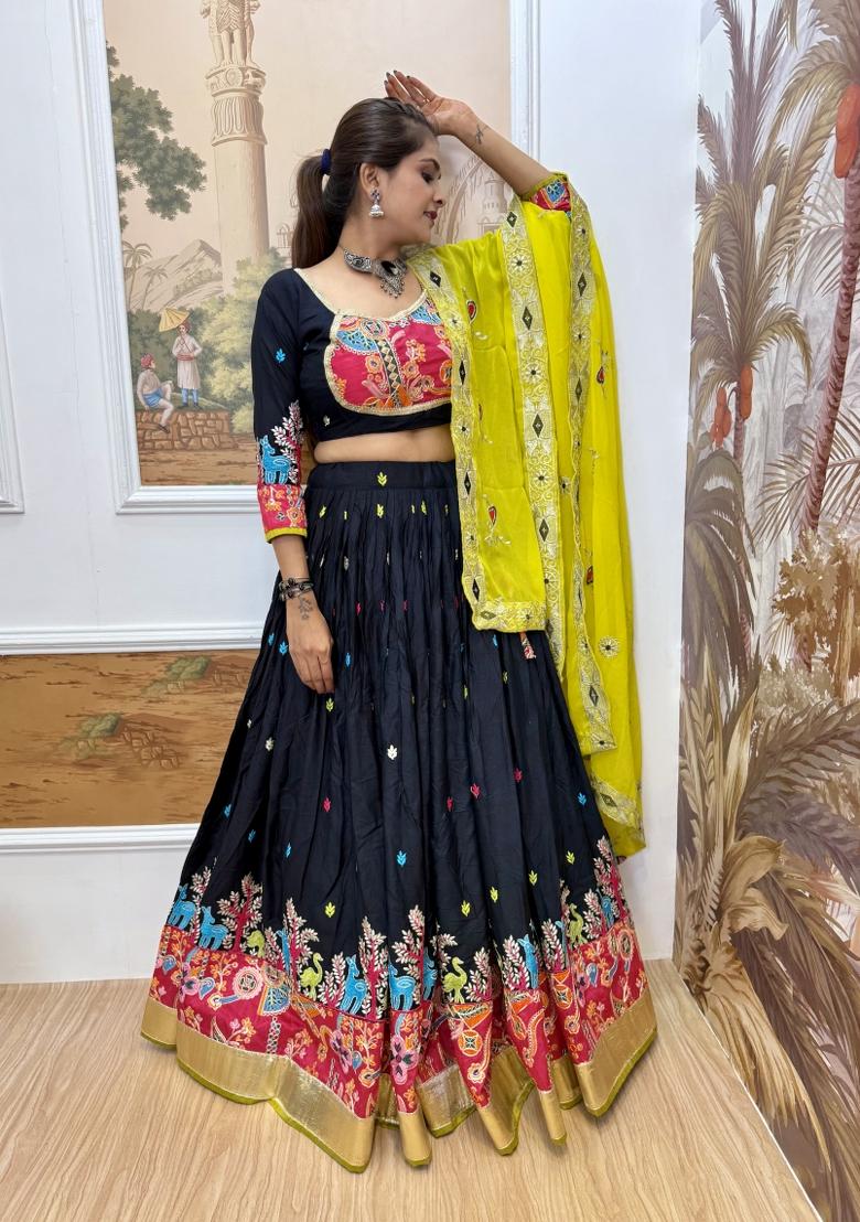 Blue Embroidery Rayon Lehenga Choli - Indya