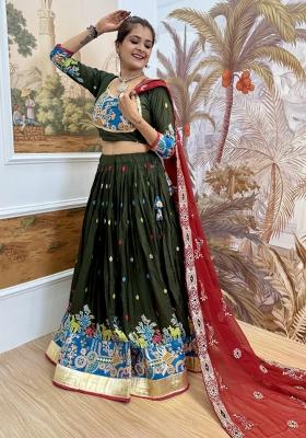 Green Embroidery Rayon Lehenga Choli