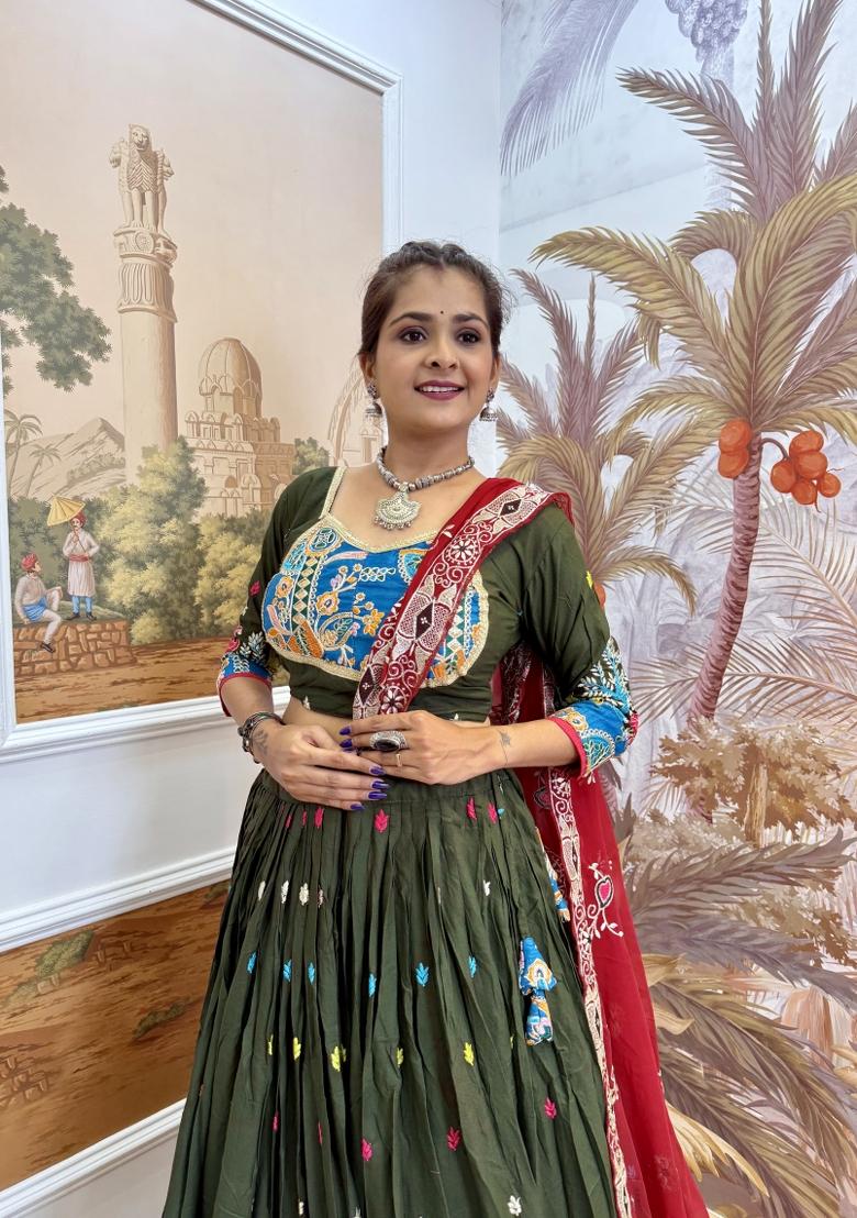 Green Embroidery Rayon Lehenga Choli - Indya