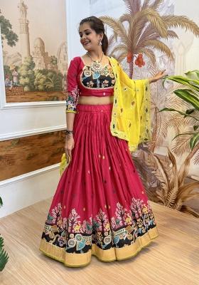 Red Embroidery Rayon Lehenga Choli