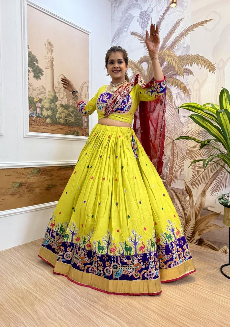 Yellow Embroidery Rayon Lehenga Choli - Indya