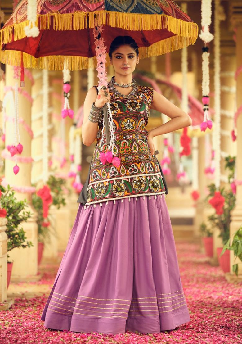 Purple Rayon Lehenga Choli - Indya