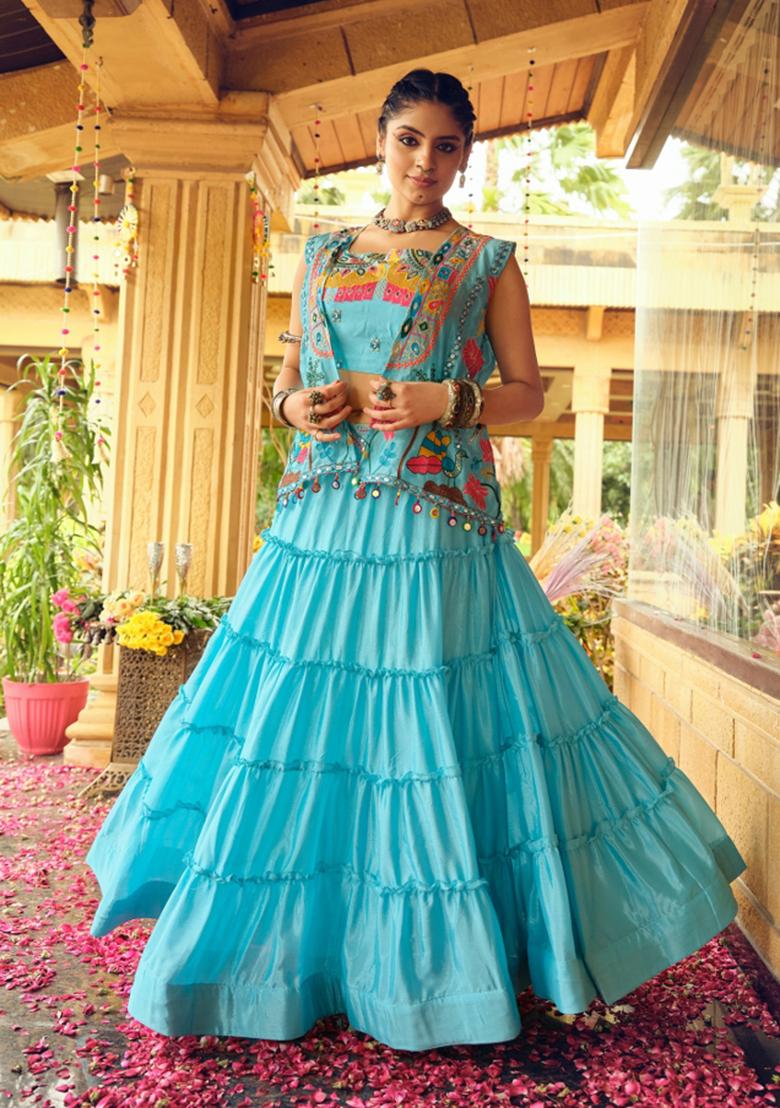 Ocean Chinon Lehenga Choli - Indya
