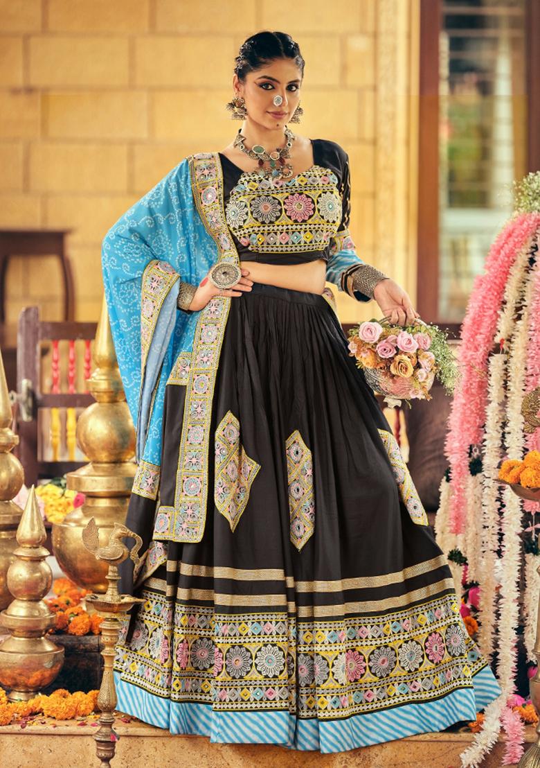 Blue Rayon Lehenga Choli - Indya