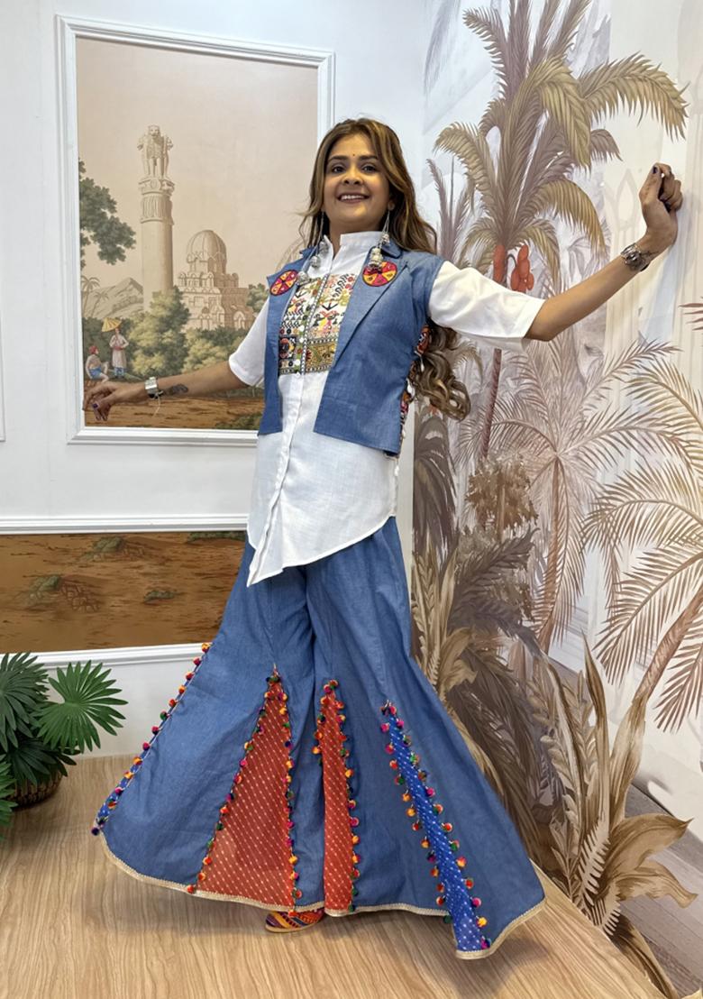Blue Cotton Lehenga Choli - Indya