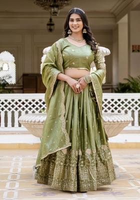 Green Gold Crush Lehenga Choli