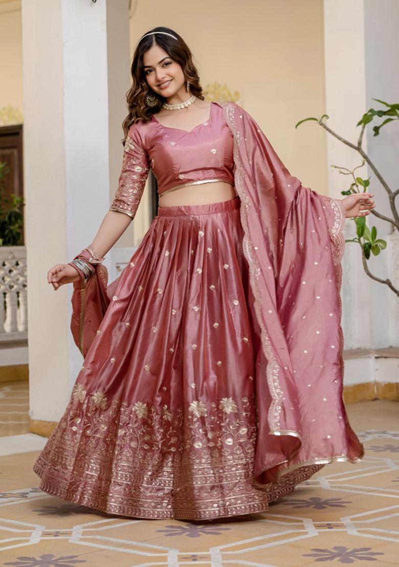 Pink Gold Crush Lehenga Choli - Indya