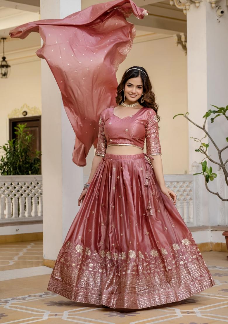 Pink Gold Crush Lehenga Choli - Indya