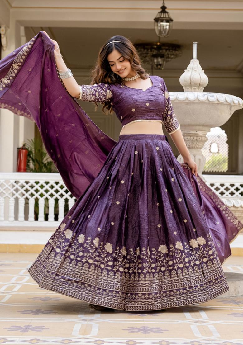 Purple Gold Crush Lehenga Choli - Indya