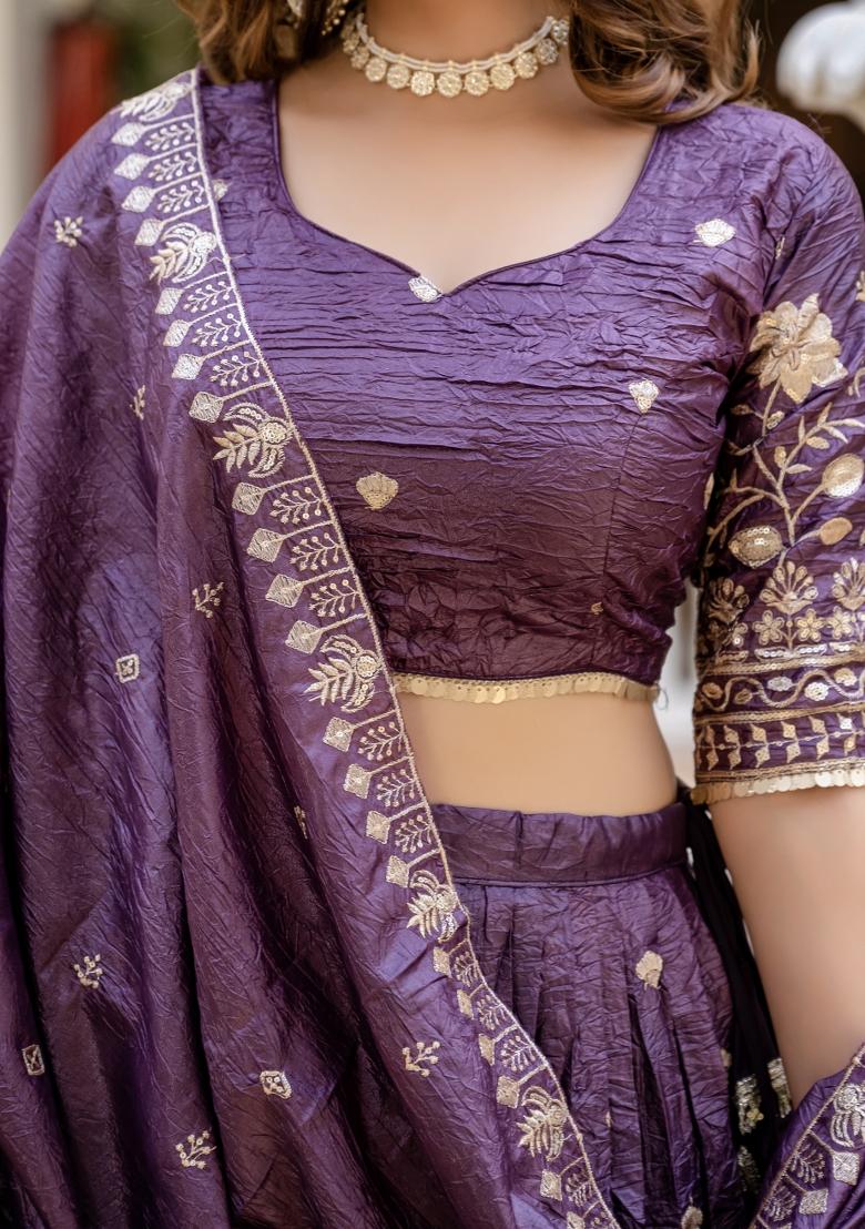 Purple Gold Crush Lehenga Choli - Indya
