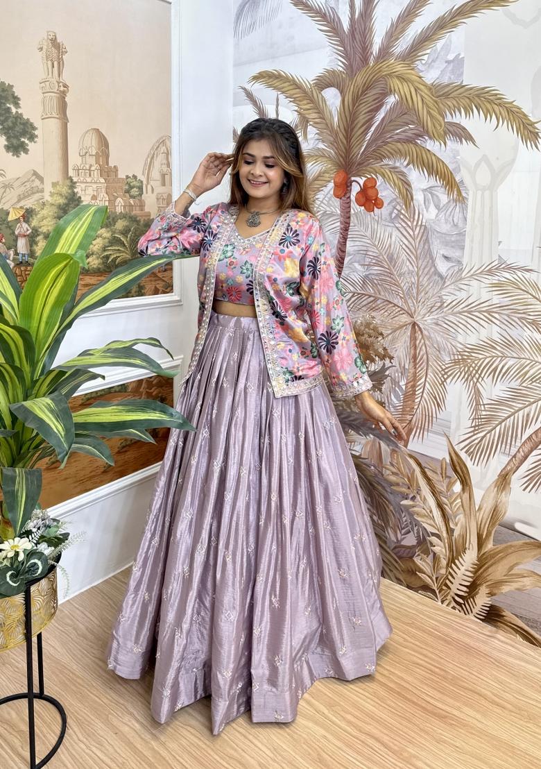 Multicolor Chinon Lehenga Choli - Indya