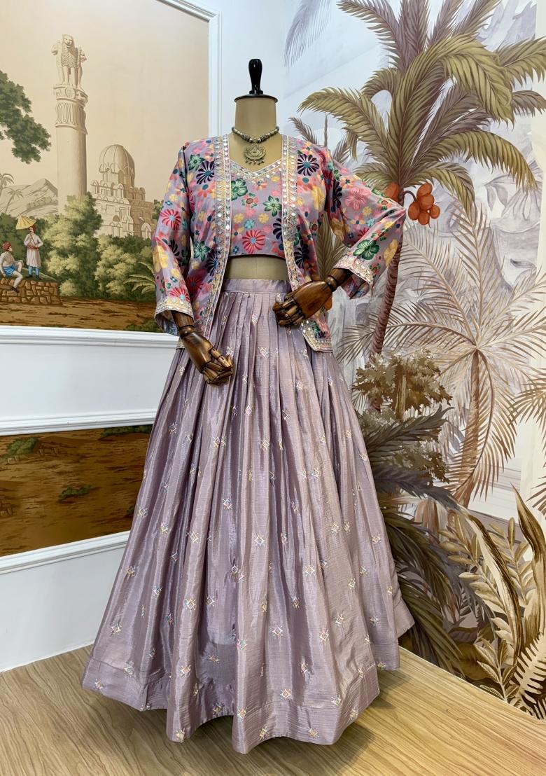 Multicolor Chinon Lehenga Choli - Indya