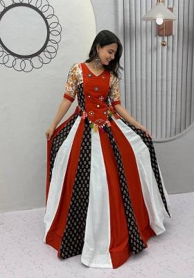 Rust Hand Work Cotton Lehenga Set