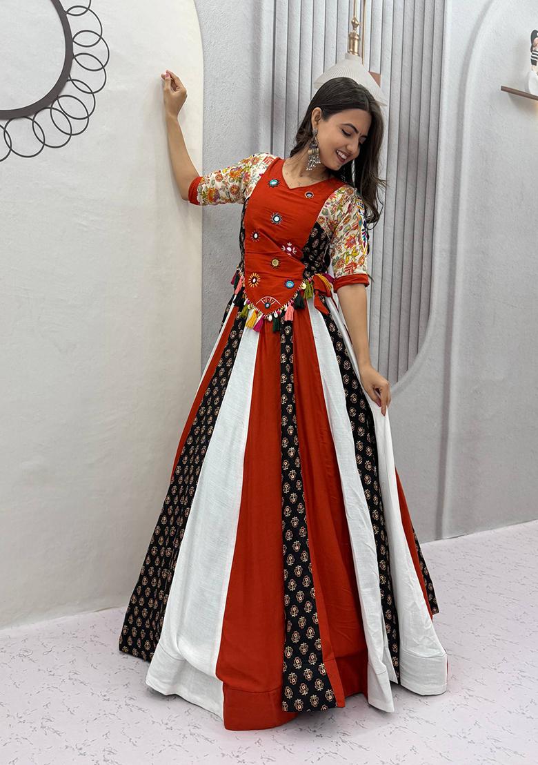 Rust Hand Work Cotton Lehenga Set - Indya
