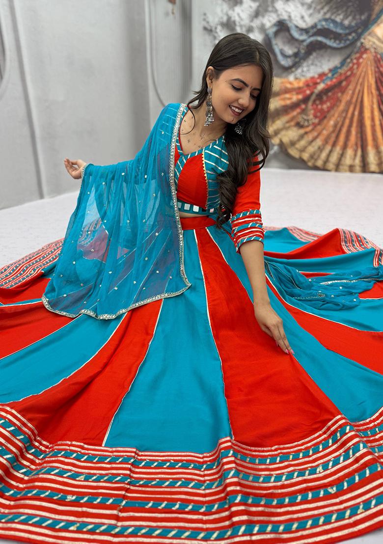 Rust And Rama Hand Work Cotton Lehenga Set - Indya