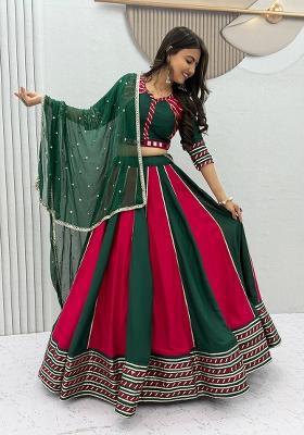 Maroon And Green Hand Work Cotton Lehenga Set