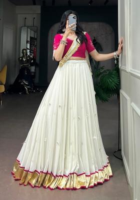 White Mirror Work Rayon Lehenga Set