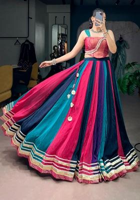 Multicolor Zari Work Chinon Lehenga Set