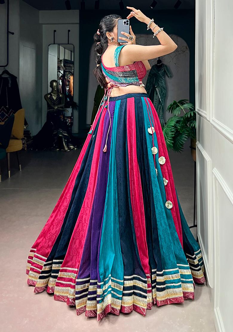 Multicolor Zari Work Chinon Lehenga Set - Indya