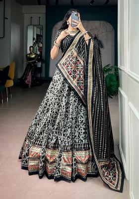 Black Lace Work Silk Lehenga Set