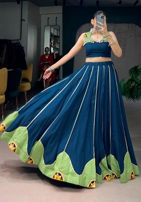 Navy Blue Mirror Work Rayon Lehenga Set