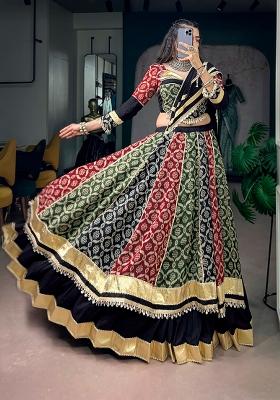 Multicolor Floral Print Rayon Lehenga Set