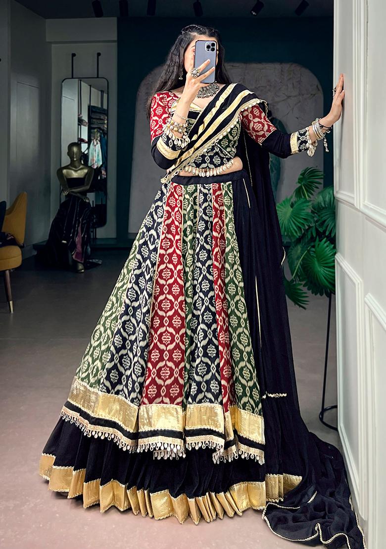 Multicolor Floral Print Rayon Lehenga Set - Indya