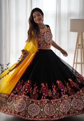 Black Mirror Work Georgette Navratri Lehenga Set