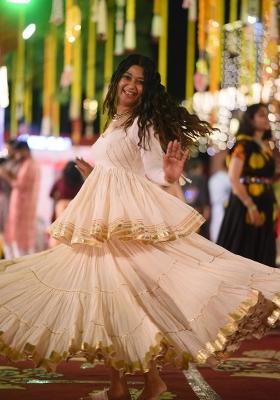 Off White Gota Lace Work Cotton Navratri Lehenga Set