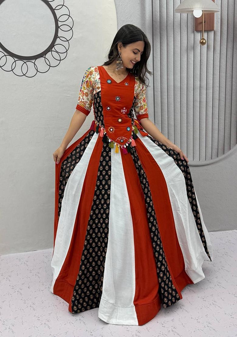 Multicolor Hand Work Cotton Navratri Lehenga Set - Indya
