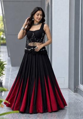 Black Plain Cotton Navratri Lehenga Set