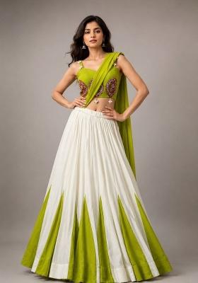 White Plain Cotton Navratri Lehenga Set