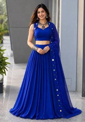 Royal Blue Embroidery Georgette Navratri Lehenga Set