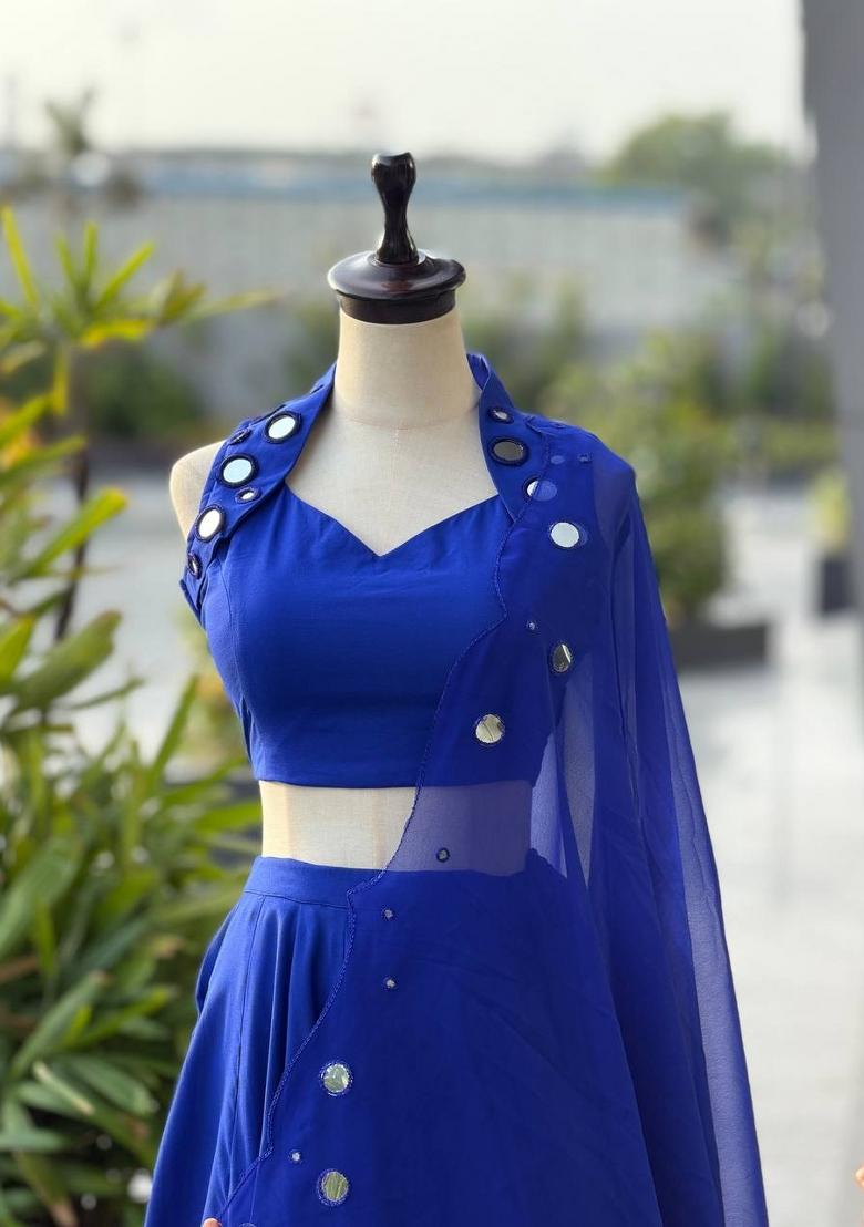 Royal Blue Embroidery Georgette Navratri Lehenga Set - Indya